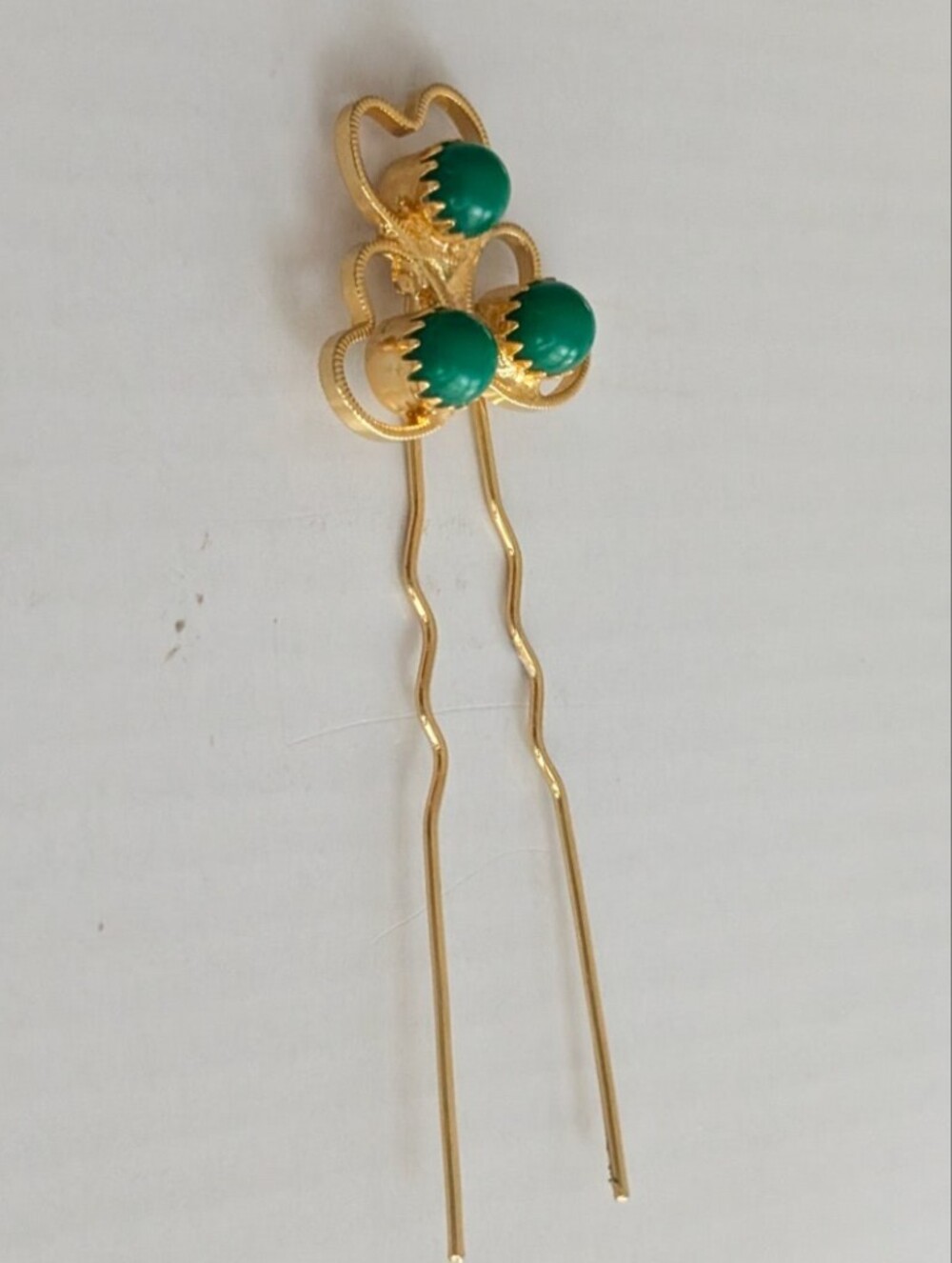 Vintage Irish Hair Pin  Hair Comb Elegant Gold With Green Stones
